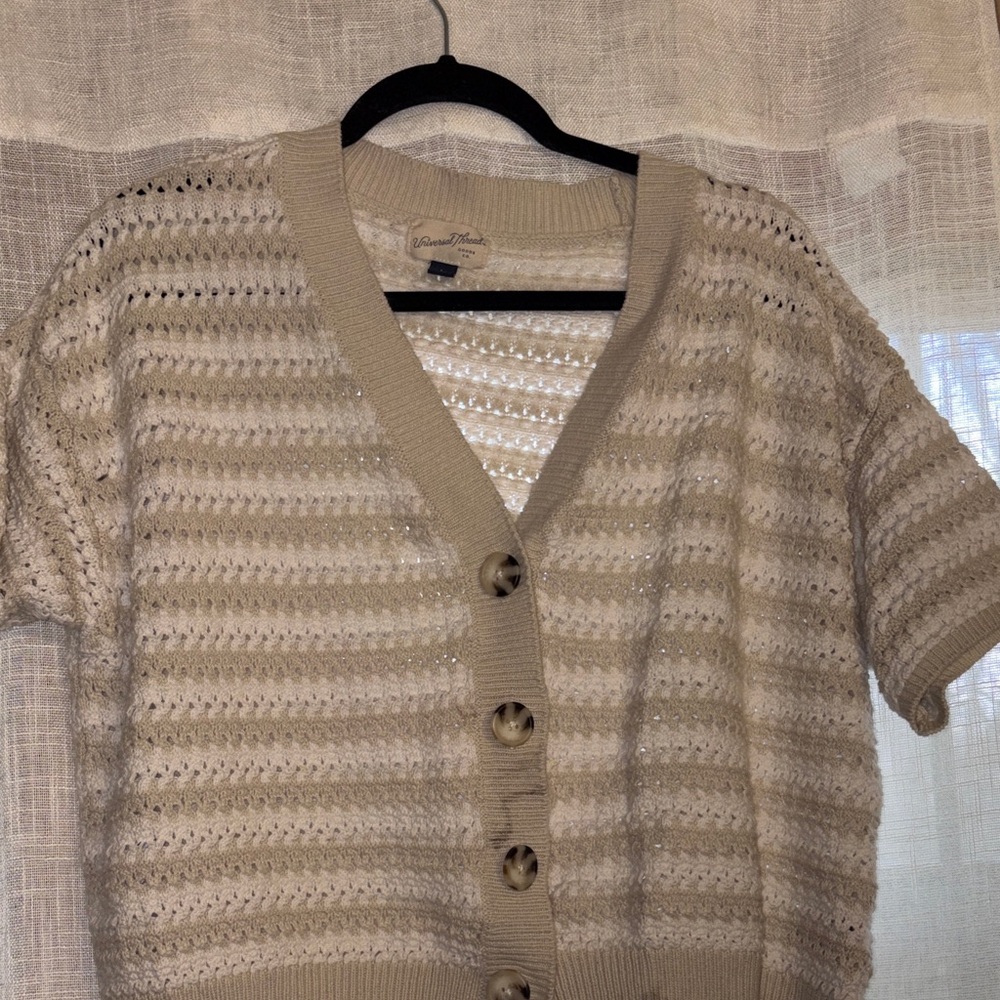 Beige Button-Up Knit Sweater